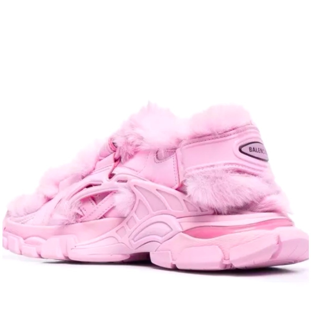 BALENCIAGA Track Faux Fur Sneakers Sandals Pink Size 38/8